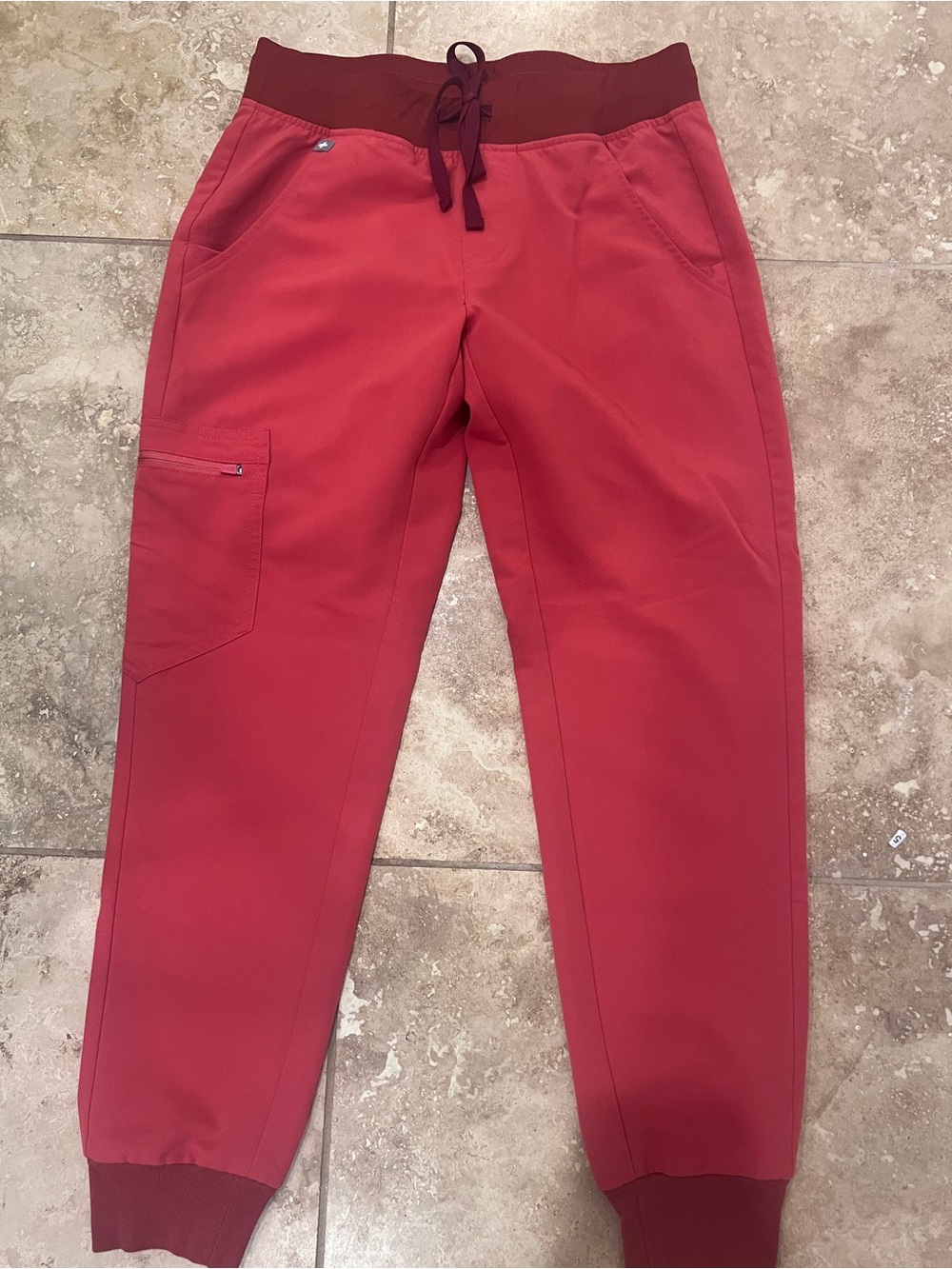 Figs Women's Red Ankle Jogger with Burgundy Waistband